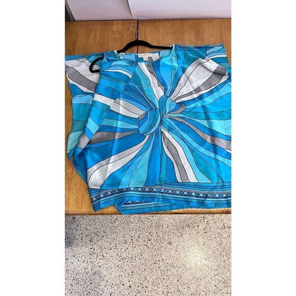 MICHAEL KORS HANDKERCHIEF BLUE PRINT PONCH TUNIC BLOUSE SZ M - Picture 7 of 10